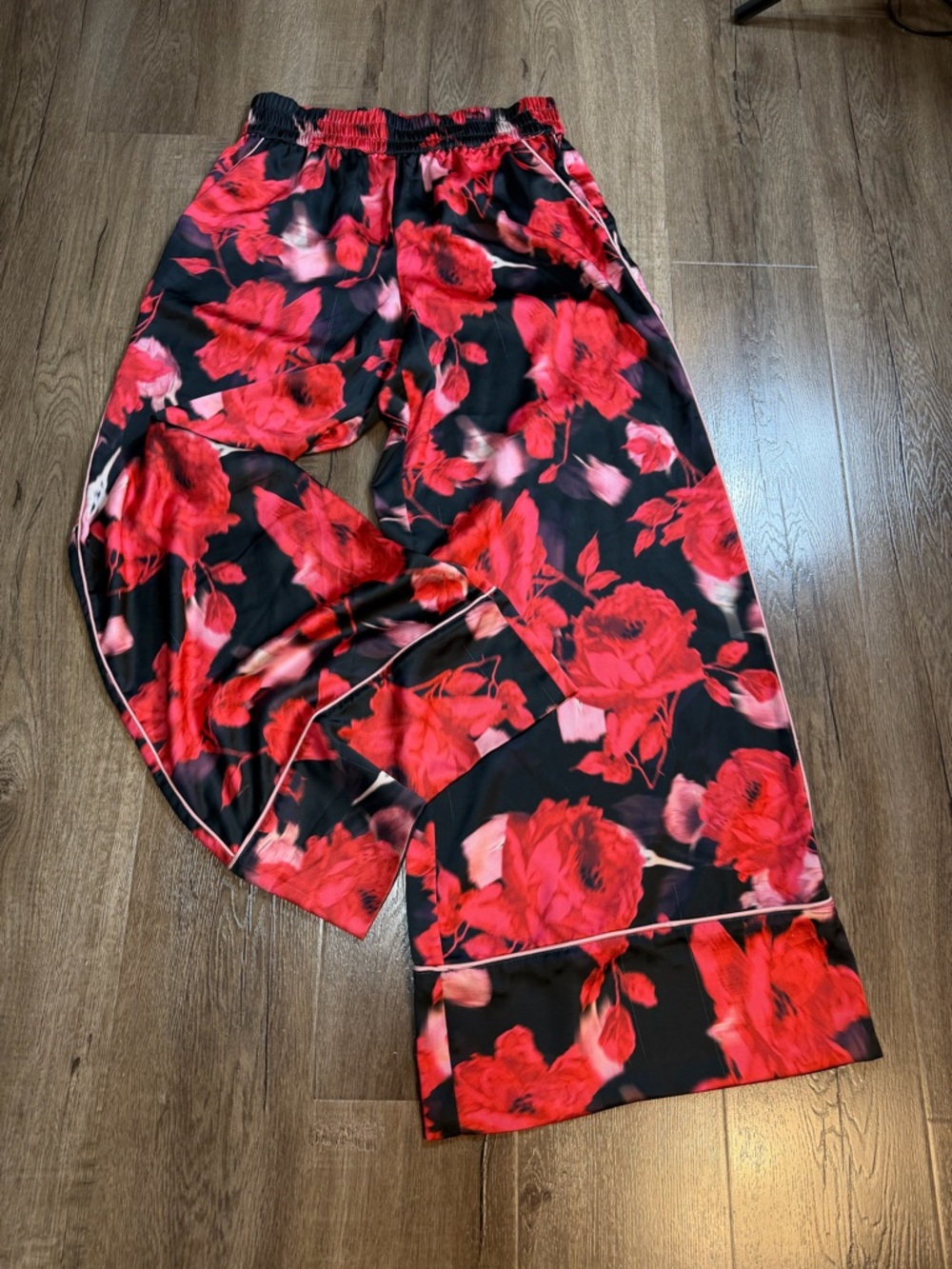 Victoria's Secret Black Lounge Pants with Red Rose Print